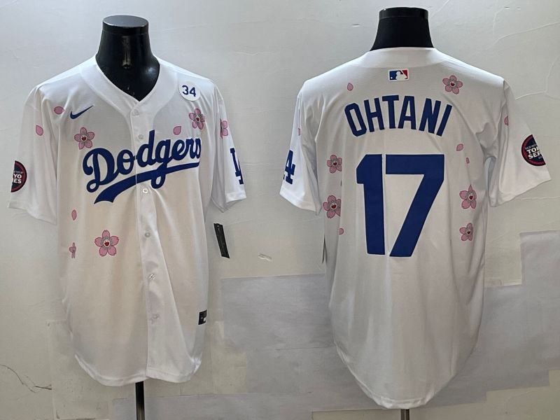 Men Los Angeles Dodgers #17 Ohtani White Sakura Edition 2025 Nike MLB Jersey style 5